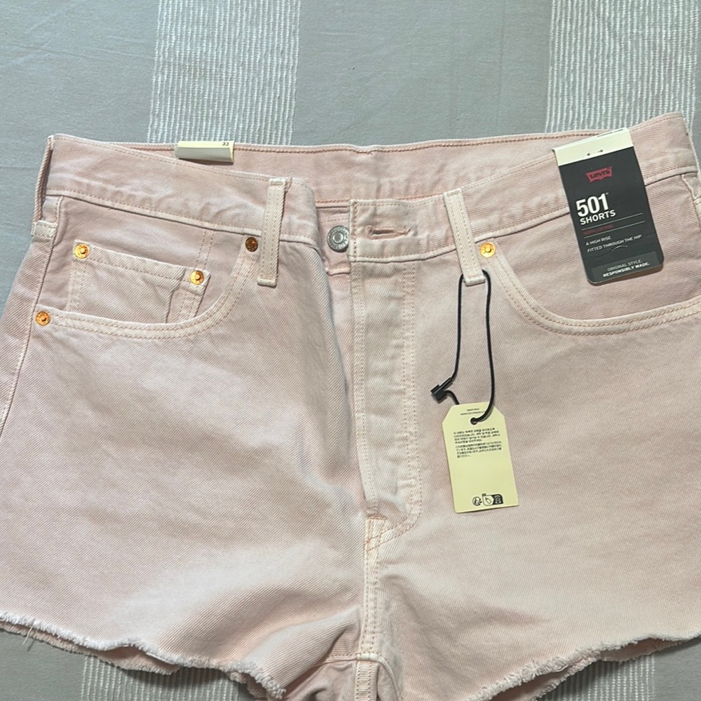 Levi's 501 Pink Jean Shorts with Frayed Hem